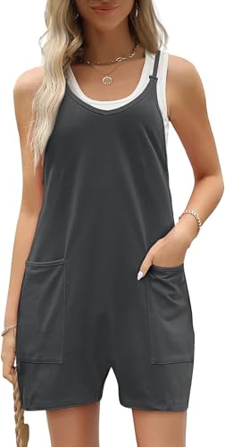 SaiDeng Damen Latzhose Kurz Sommer – Ärmelloser Jumpsuit mit Spaghetti-Trägern & Taschen – Weite Bein Trägerhose Casual Playsuit Overall von Generic