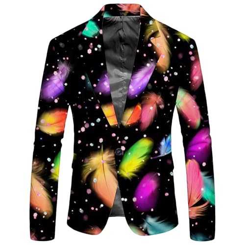 Sakko Herren Anzug Jacke, Faschingskostüme Männer Blazer 80er Jahre Outfit, Hippiekostüm 70er Jahre Disco Anzügejacke Mit Bunte Muster Und EIN-Knopf Retro Lustig Jacket Herren Kostüm Faschings Party von Generic