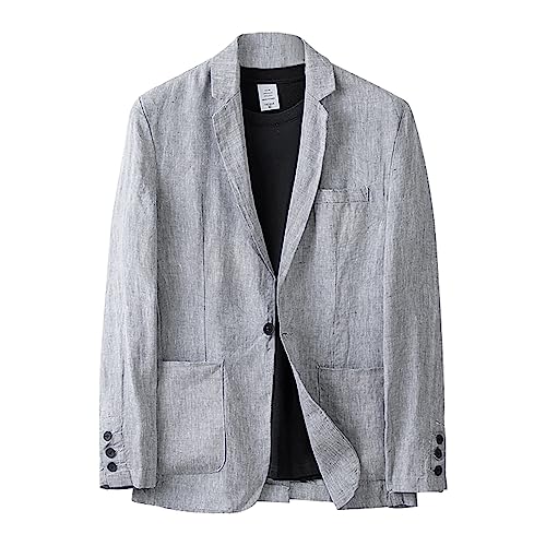 Sakko Herren Baumwoll Leinen Regular Fit Schalkragen Anzugjacke 2 Knopf Jacke für Hochzeit Freizeit Lockere Freizeitjacke für Herren von Generic