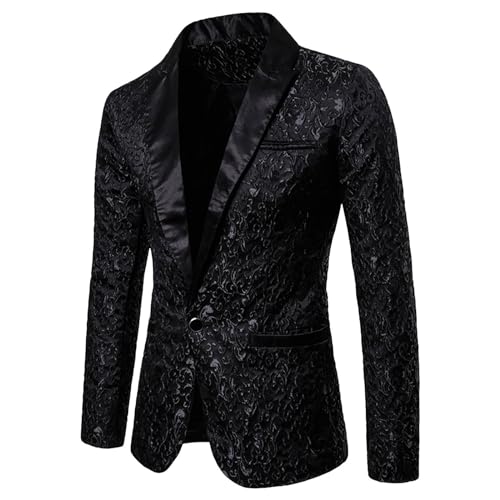 Sakko Herren Glitzer Goldene Hochzeit Party Pailletten Blazer Slim Fit Männer Anzug EIN Knopf Smoking Jacke Herren Silvester Party Glänzende Anzugjacke Langarm Mantel Herrenjacke Performance-Kostüm von Generic