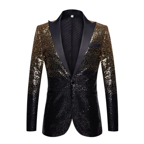 Sakko Herren Glitzer Goldene Hochzeit Party Pailletten Blazer Slim Fit Männer Anzug EIN Knopf Smoking Jackett Herren Silvester Party Glänzende Anzugjacke Langarm Mantel Herrenjacke Performance Kostüm von Generic