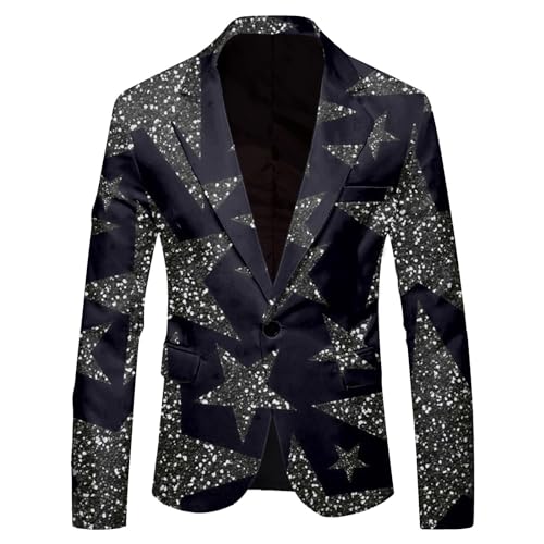 Sakko Herren Glitzer Goldene Hochzeit Party Pailletten Blazer Slim fit Männer Anzüge EIN Knopf Smoking Jackett Anzugjacke Sakkos für Herren Anzug Regular fit Modern Schwarz Anzug Herren Anzugjacken von Generic