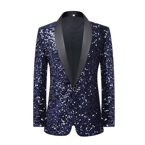 Sakko Herren Glitzer Hochzeit Party Pailletten Blazer Slim Fit Männer Anzug EIN Knopf Smoking Jackett Herren Silvester Party Glänzende Anzugjacke Langarm Mantel Anzug Herrenjacke Performance-Kostüm von Generic