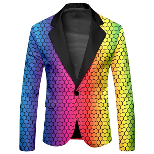 Sakko Herren Modisch Party Rainbow Anzüge Herrenanzüge Regenbogen Funky Anzug Suit Neon Farbigen Blazer Sakko Pride Stolzmonat Jackett Herren Mit Regenbogen von Generic