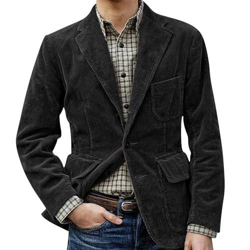 Sakko Herren Regular Fit Cord Casual Blazer Herren Hochzeitsanzug Herren Jackett Herren Freizeitjacke Sportsakko Langarm Revers Slim Fit Modern Anzugjacke Einfarbig Mantel S-3XL von Generic