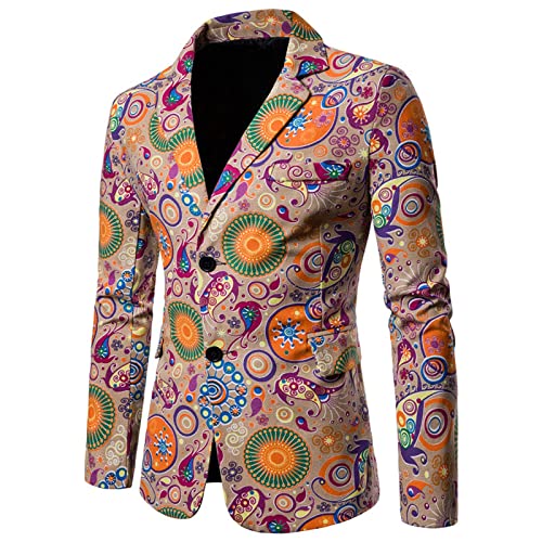 Sakko Herren Sportlich Freizeit Ethno Print Blazer Elegant Mantel Herren 2-Knopf Sakko Sportlich Slim Fit Blazer Männer Modern Freizeit Jacke Business Anzugjacke Hochzeit Party Abschlussball Cocktail von Generic
