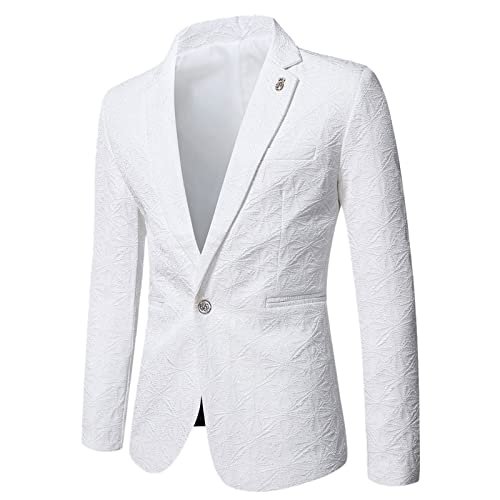 Sakko Herren Sportlich Leinen Regular Fit Männer Blazer Modern Freizeit Sakkos Anzugjacke Sommersakko(White,L) von Generic