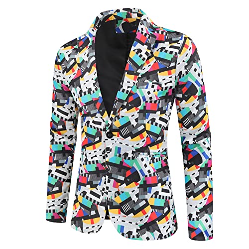 Sakko Herren Sportlich Slim Fit Elegante Modern Blazer mit Print Anzugjacke für Business Hochzeit Party Regular Fit Frühling Herbst Männer Suit Jacket von Generic