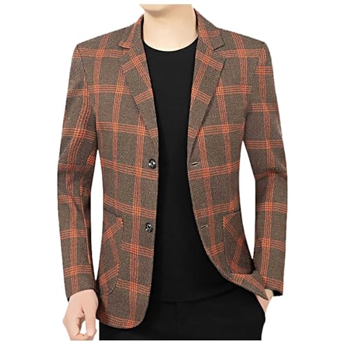 Sakko Herren Sportlich Stretch Anzugsakko Klassisch British Blazer 2 Knopfleiste Kariertes Muster Business Anzugjacke für Party Hochzeit Abschluss Jackett Freizeitjacke von Generic
