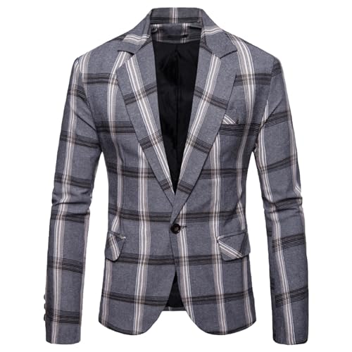Sakko Herren Vintage Karierter Blazer 2024 Regular Fit Elegante Sakkos Gestreifter Männer Frühling Herbst Sweatsakko Freizeit Anzugjacke für Hochzeit Business von Generic