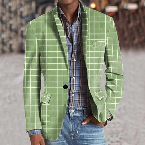 Sakko Herren Vintage Karierter Blazer 2024 Regular Fit Elegante Sakkos Gestreifter Männer Frühling Herbst Sweatsakko Freizeit Anzugjacke für Hochzeit Business von Generic