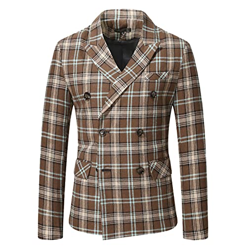 Sakko Herren Vintage Karierter Blazer 2024 Regular Fit Elegante Sakkos Gestreifter Männer Frühling Herbst Sweatsakko Freizeit Anzugjacke für Hochzeit Business von Generic