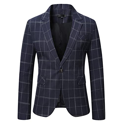 Sakko Herren Vintage Karierter Blazer 2024 Regular Fit Elegante Sakkos Gestreifter Männer Frühling Herbst Sweatsakko Freizeit Anzugjacke für Hochzeit Business von Generic