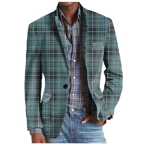 Sakko Herren Vintage Karierter Blazer Regular Fit Modern Sakkos Gestreifter Männer Frühling Herbst Sweatsakko Freizeit Jackett Business Hochzeit Anzugjacke von Generic