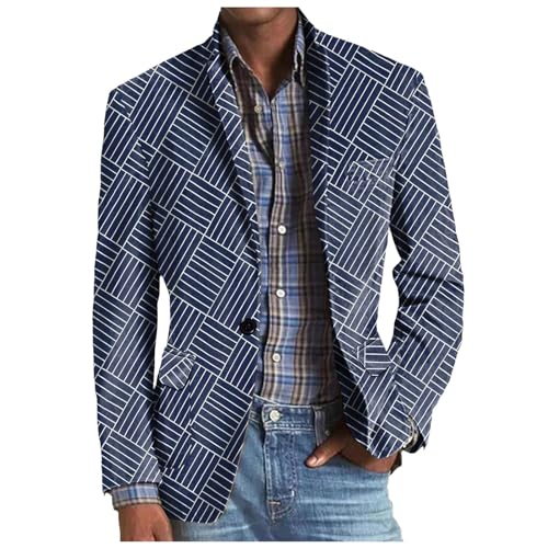 Sakko Herren Vintage Karierter Blazer Regular Fit Modern Sakkos Gestreifter Männer Frühling Herbst Sweatsakko Freizeit Jackett Business Hochzeit Anzugjacke von Generic