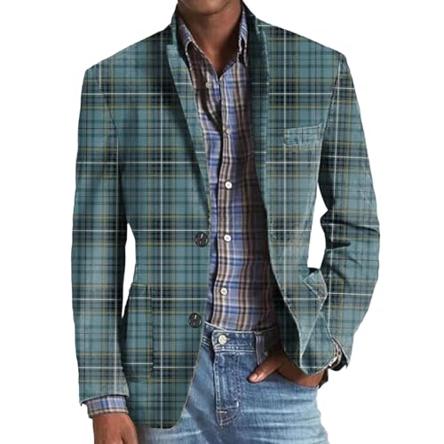 Sakko Herren Vintage Karierter Blazer Slim Fit Lässige Sakkos Gestreifter Männer Frühling Herbst Sweatsakko Anzugjacke für Business Hochzeit Freizeit von Generic