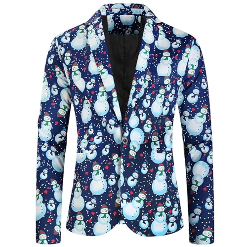 Sakko Herren Weihnachtlich Modern Slim Fit Lässige Blazer Anzugjacke für Hochzeit Party Abschluss Business mit Print Herbst Frühling Männer Suit Jacket von Generic