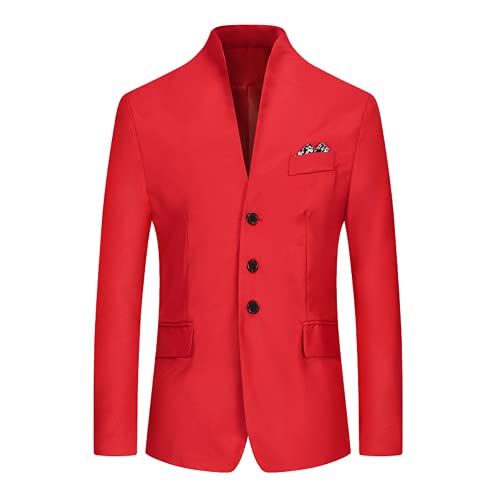 Sakkos Für Herren Stehkragen Anzugjacke Herrenwesten Slim Fit Freizeitanzug Blazer Für Formale Business Office Hochzeit Jacken Mäntel Herbstjacke (Rot,XXL,XXL) von Generic