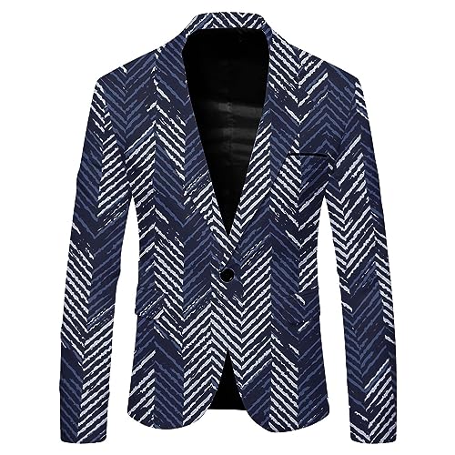 Sakkos für Herren Regular Fit Anzug-Jackett All Over Print Männer Blazer Bedruckt Mode Casual Lang Tops Einknopf Anzug Jacken Herren Sakko für Party Datum Abschlussball Business(Blue,XL) von Generic