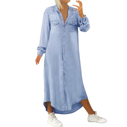 Sale Angebote Freizeitkleider für Damen,Damen-Jeanskleid Vintage-Stil Kurzärmlig Jeanskleid Damen Lang Jeanskleider Damen Blusenkleid Damen Sommer Strandkleid Damen Knielang von Generic
