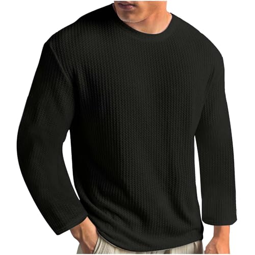 Sale Angebote Herren Langarmshirt Waffel Pullover Einfarbig Lockere Tshirt Langarm Oberteile Leichte Sport Shirt Rundhals Laufshirt Frühling Essentials Pulli Große Größen Shirts Arbeitspullover von Generic