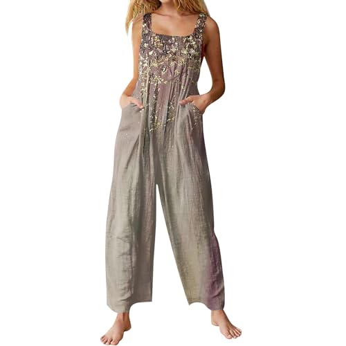 Jumpsuit Damen Sommer Blumenmuster Latzhose Casual Lose Overalls Weites Bein Playsuit Lang Romper mit Taschen,Beige,XXL Jumpsuit Damen Sommer Blumenmuster Latzhose Casual Lose Overalls Weites Bein Playsuit Lang Romper mit Taschen,Beige,XXL von Generic