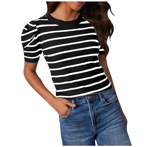 Sale Angebote Trendige Oberteile Damen Gestreifte Tshirt Puffärmel Bluse Slim Fit Sommer Tops Kurzarm Rundhals Pullover Alltäglich Shirt Bequem T-Shirt Blusen Damenblusen Tunika Blusentop Sale Angebote Trendige Oberteile Damen Gestreifte Tshirt Puffärmel Bluse Slim Fit Sommer Tops Kurzarm Rundhals Pullover Alltäglich Shirt Bequem T-Shirt Blusen Damenblusen Tunika Blusentop von Generic
