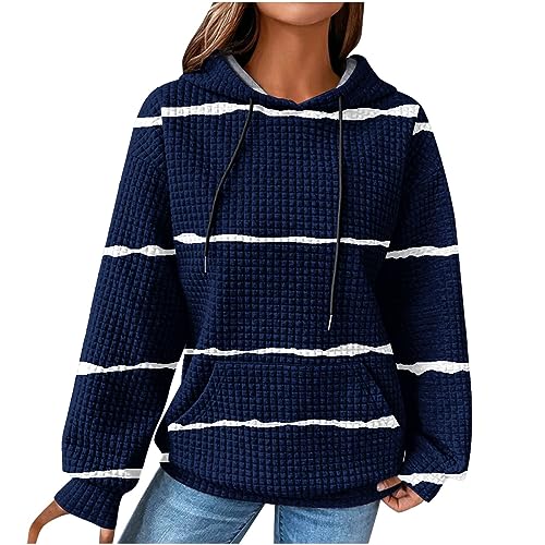 Sale Angebote Waffel Hoodie Damen Gestreiftes Druck Kapuzenpullover Farbblock Langarmshirt Kordelzug Pullover Kapuze Sweatshirt Winter Kapuzenpulli Große Größen Pulli Leichte Oberteile von Generic