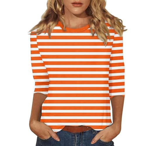Sale Bekleidung Sport HUIFUAO Gestreiftes 3/4 Arm Shirt Damen Weiss Tshirt Oversize Sommer Blusen & Tuniken Basic Elegant Große Größen Frauen Oberteile Tops (A03-Orange, M) von Generic