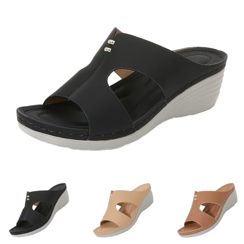 Sale Pantoletten Breite Füße Hausschuhe Damen Sommer Peep Toe Slip On Wedge Sandals Elegant Pantoletten Slides Flip Flops Mode Freizeitsandale Breite Füße Slippers Waschbare von Generic