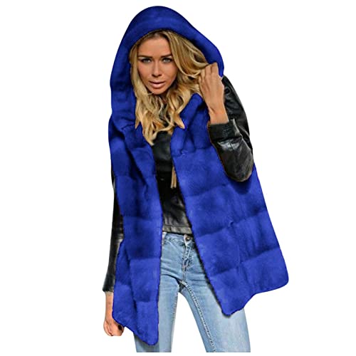 Sale angebote Fellweste Damen Ärmellose Kapuze Pelzweste Einfarbig Winterjacke Winter Kunstpelz Weste Jacke Flauschig Fellweste Kunstfell Mantel Große Größen Felljacke Warm Pelzmantel Kapuzenjacke von Generic