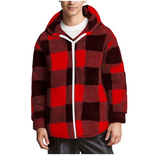 Sale angebote Plüschjacke Herren Karierte Fleecejacke Warm Kapuze Winterjacke Fleece Hoodie Jacke Große Größen Übergangsjacke Winter Teddyjacke Bequemer Weiche Mantel Lässige Kuscheljacke von Generic