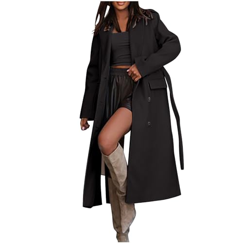 Sale angeboteDamen Trenchcoat Zweireiher Langer Mantel Winddichter Jacke Cardigan Wintermantel Einfarbig Revers Damenmantel Windjacke Übergangsmantel mit Taschen mit Knöpfen von Generic