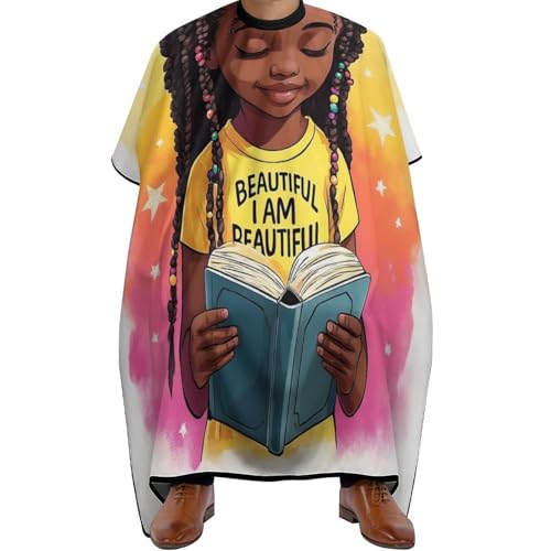 Salon Umhang Afroamerikanische schwarze Mädchen Buchkunst, Wasserdicht Friseurumhang Verstellbar Friseur Umhänge für Haarschnitt Männer 140X168cm von Generic