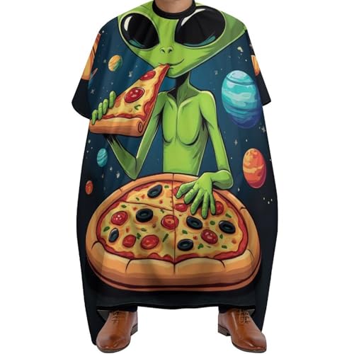 Salon Umhang Lustiger Weltraum-DJ-Alien, der Pizza isst, Verstellbar Haar Schneideumhang Mode Barber Cape für Frauen Haarstyling 140X168cm von Generic