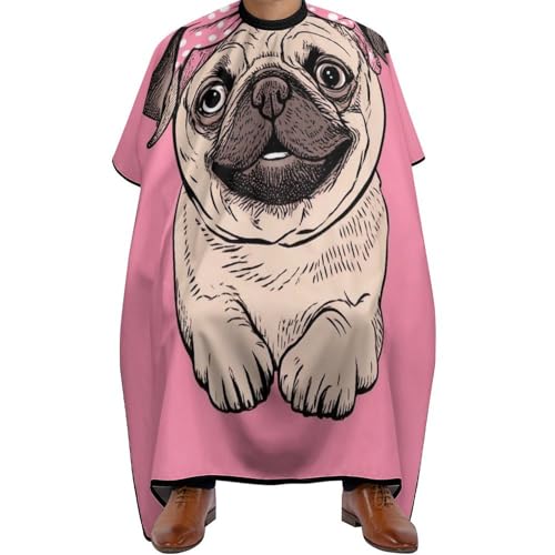 Salon Umhang Niedlicher Cartoon Mops Hund Rosa, Antistatisch Haarschneideumhang Professionelle Friseure Kleid für Frauen Männer 140X168cm von Generic