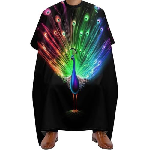 Salon Umhang Regenbogen Pfau Malerei Schwarz, Wasserdicht Friseurumhang Verstellbar Haarschneiden Umhange für Frauen Haarschnitt 140X168cm von Generic