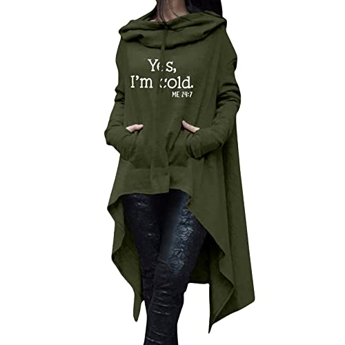 Salzhaut Hoodie Damen Lässige Langarm-Kapuzenpullis für Damen, mit Buchstaben Bedruckt, Pullover mit Kordelzug, Lange Sweatshirt-Bluse mit Tasche Lange Strickpullover Damen (Army Green, XXXL) von Generic