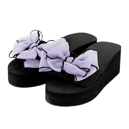 Same Day Lieferung Produkte Strand Badeschuhe Damen Sommer Dicker Slippers Mit Schleife Keilabsatz Plateau Hausschuhe Breite Füße Slides Schmerzlinderungs Rutschfeste Mode Flip Flops von Generic
