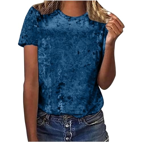 Samt Bluse Damen Modische Einfarbig Tshirt Kurzarm Rundhals Pullover Regular Fit Basic Shirt Frühling Sommer T-Shirt Bequeme Oberteile Teenager Mädchen Blusen Festliche Pulli Tops Streetwear von Generic