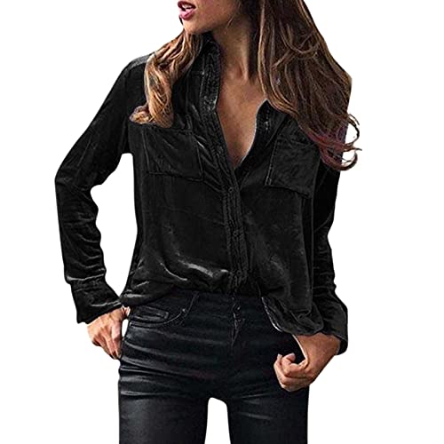 Samt Oberteil Damen Frauen Winter Mode-Töpfe Bluse Langarm solide Elegante Hemd-Knopftasche lässige Hemd-Top Hellblaue Bluse Weinrot Shirt Langarmshirt Samt Oberteil Damen Frauen Winter Mode-Töpfe Bluse Langarm solide Elegante Hemd-Knopftasche lässige Hemd-Top Hellblaue Bluse Weinrot Shirt Langarmshirt von Generic