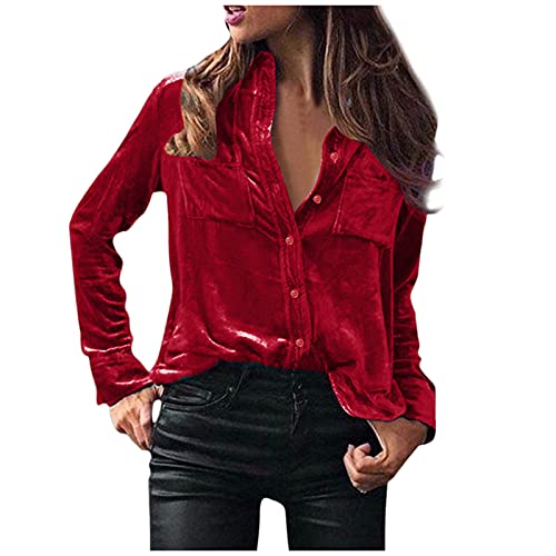 Samt Oberteil Damen Frauen Winter Mode-Töpfe Bluse Langarm solide Elegante Hemd-Knopftasche lässige Hemd-Top Hellblaue Bluse Weinrot Shirt Langarmshirt Samt Oberteil Damen Frauen Winter Mode-Töpfe Bluse Langarm solide Elegante Hemd-Knopftasche lässige Hemd-Top Hellblaue Bluse Weinrot Shirt Langarmshirt von Generic