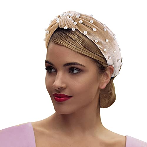 Samt Stirnband Stirnband Zubehör Nagel Mitte Perle Geknotet Retro Haar Knoten Stirnband Haar Stirnbänder (Beige, Einheitsgröße) von Generic