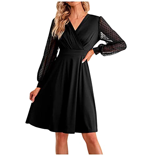 Samtkleid Damen Winter Langarm V-Ausschnitt Midikleid Hohe Taille Bodenlang Freizeitkleid Elegant Blusenkleid Warm Maxikleid Loose A-Linie Kleid Samt Brautjunfernkleid Festlich von Generic