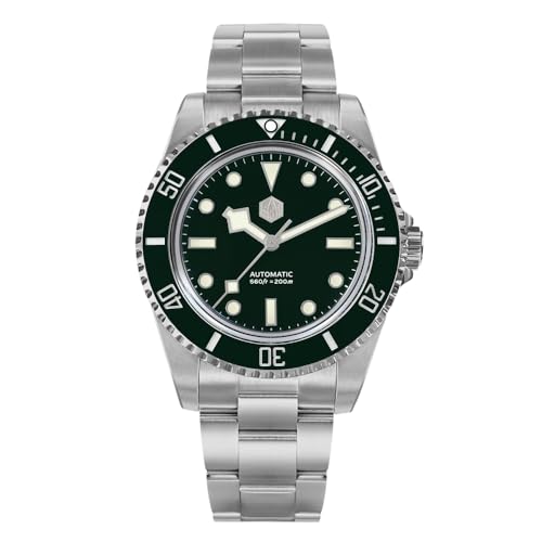 San Martin 006 Klassische Luxusuhr für Herren YN55 Edelstahl Taucher Automatik Mechanische Armbanduhr, Grün , Taucher, mechanisch von Generic
