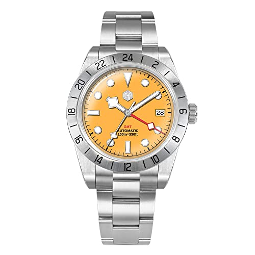 San Martin SN054G-3 NH34 39 mm BB-farbiges Zifferblatt Herren GMT Armbanduhr Saphirglas Business Automatische mechanische Armbanduhren, Orange/Abendrot im Zickzackmuster (Sunset Chevron) von Generic