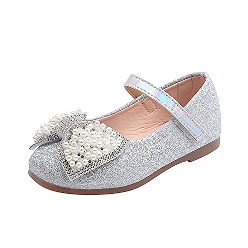 Sandalen 32 Kristall einzelne Sandalen Mädchen Babyschuhe Perle Strass Bogen Kinder Säuglingsperle Tanzschuhe Schuhe Bling Schuhe Prinzessin Babyschuhe Sandale (Silver, 22.5 Toddler) von Generic