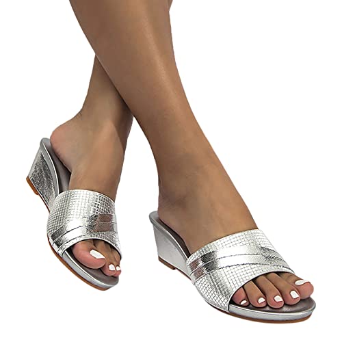 Sandalen Damen, Hausschuhe Damen Wedge Sandaletten Schlappen Peep Toe Keilsandalen Slip Ons Slippers Sommer Mode Freizeitschuhe Einfarbig Elegant Damenschuhe Strand Keilabsatz Latschen von Generic