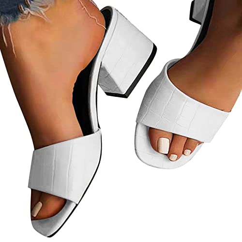 Sandalen Damen, Hausschuhe Damen mit Absatz Peep Toe High Heels Blockabsatz Schlappen Einfarbig Pumps Slip Ons Leder Slippers Sommer Elegant Freizeitschuhe Eckiger Damenschuhe Latschen von Generic
