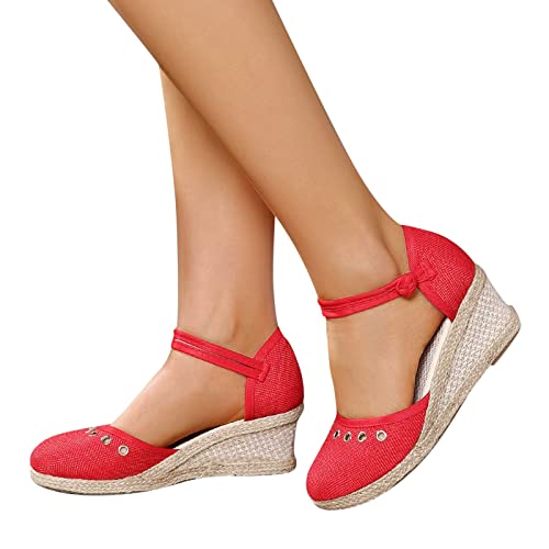 Sandalen Damen, Sandaletten Damen Espadrille Keilsandalen Atmungsaktive Plateau Wedge Schuhe Knöchelriemen Geschlossene Espandrillos Sandalen Frauen Sommer Elegant Abendschuhe Brautschuhe von Generic